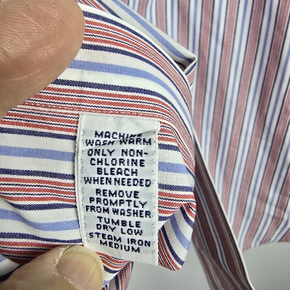 Ralph Lauren Vintage Men's Striped Blue And Red Button DownShirt Size 16.5 32-33 - Picture 8 of 11